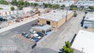 aerial roof and parking view of industrial building for sale or lease in Upland, CA