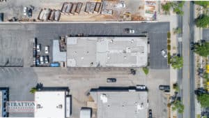 aerial roof view of industrial building for sale or lease in Upland, CA