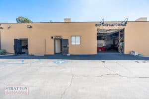 exterior doors of garage of industrial building for sale or lease in Upland, CA