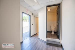 entrance and bathroom of industrial building for sale or lease in Upland, CA