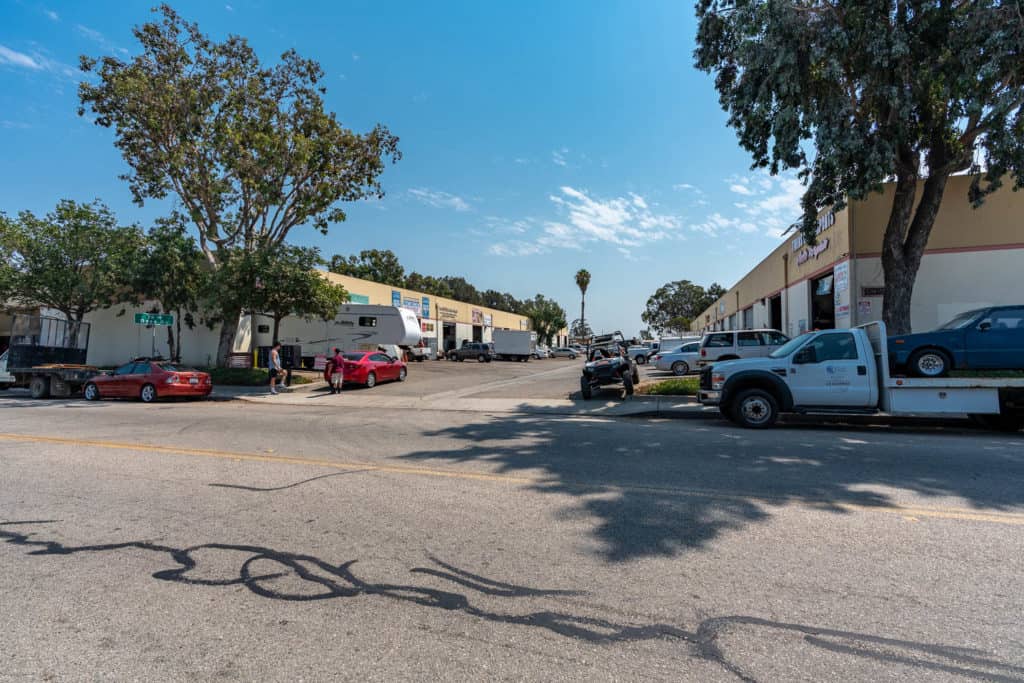 street side of parking and garage at Industrial Condos for Sale in Oxnard, CA